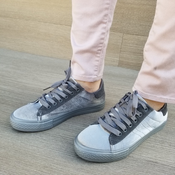 Gray Velvet Fashion Low Top Sneakers - Picture 2 of 8
